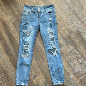 Hot Kiss Distressed  High Rise Blue Skinny Jeans
Size 9